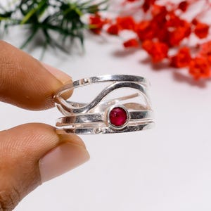 Natural Ruby 925 Sterling Silver Ring | Round Shape Ruby Ring | Handmade Silver Ring | Statement Ring | July Birthstone | Gift For Mother