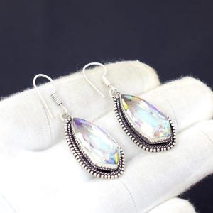 Mystic Topaz Sterling Silver Earrings: Oxidized Bohemian Jewelry