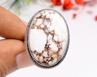 Wild Horse Magnesite Jasper Ring: Oxidized 925 Sterling Silver, Handmade