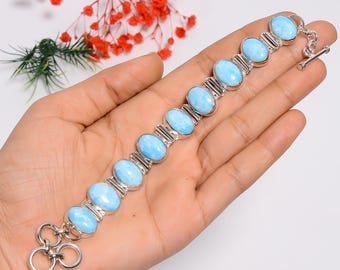 Bracciale in argento sterling massiccio topazio blu reale