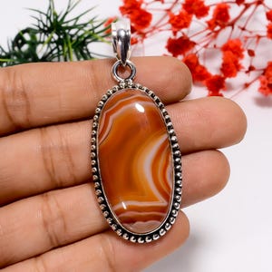 Oxidized Sterling Silver Botswana Agate Pendant - Vintage Bohemian Style