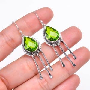 Pear Peridot Sterling Silver Earrings: Handmade August Birthstone