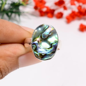 Abalone schelp 925 sterlingzilveren ring - verstelbare statement ring met edelsteen
