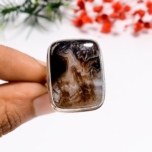 Schwarz Botswana Achat 925 Sterling Silber Ring - Handgemachter Statement Schmuck