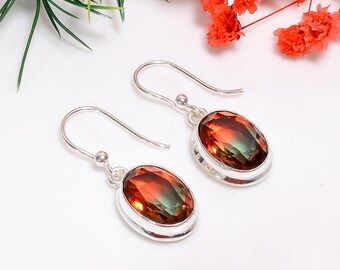 Bi-Color Tourmaline Quartz 925 Sterling Silver Oval Earrings