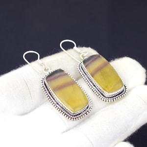 Pendientes de fluorita natural en plata de ley 925 / Pendientes oxidados / Pendientes de estilo vintage / Joyería de diseño / Pendientes bohemios / Idea de regalo