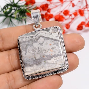 Laguna Lace Agate Pendant: Square Sterling Silver Bohemian Jewelry