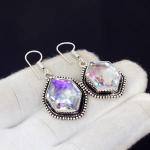 Rainbow Fire Topaz Earrings: Handmade Oxidized Sterling Silver Bohemian Jewelry