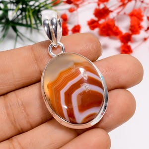 Oxidized Sterling Silver Botswana Agate Pendant - Vintage Bohemian Style