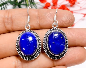 Brincos de prata esterlina com lápis-lazúli azul: joias boho oxidadas feitas à mão