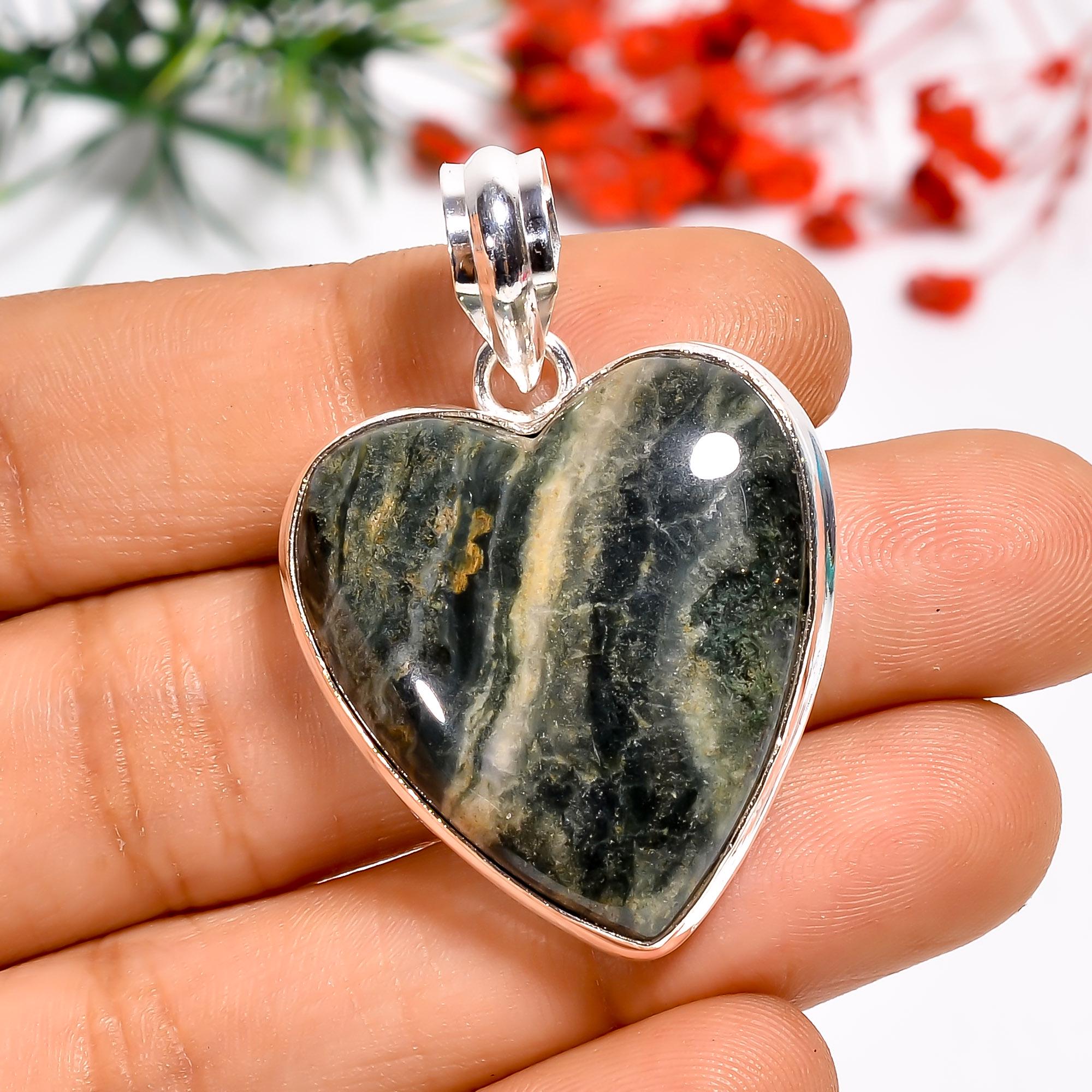 Heart Shape Ocean Jasper Gemstone Pendant | 925 Sterling Silver