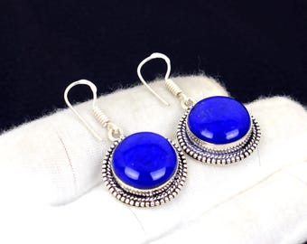 Pendientes de plata de ley con lapislázuli azul: estilo bohemio oxidado