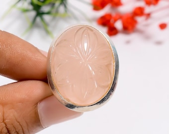 Rose Quartz Sterling Silver Ring: Handmade Bohemian Statement Jewelry