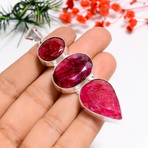 Ruby Gemstone Sterling Silver Pendant: Handmade Bohemian Jewelry