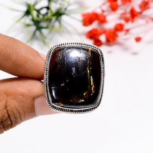Iron Tiger Eye Sterling Silver Ring: Handmade Bohemian Vintage Style