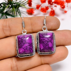 Purple Turquoise Sterling Silver Earrings: Handmade Bohemian Jewelry