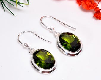 Handmade Sterling Silver Peridot Earrings - Green Gemstone Dangle