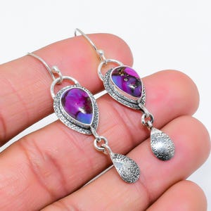 Handmade Turquoise Teardrop Earrings: Oxidized 925 Sterling Silver