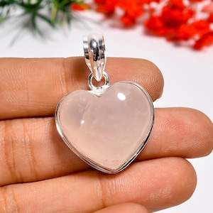 Handcrafted Rose Quartz Heart Pendant, Sterling Silver Bezel