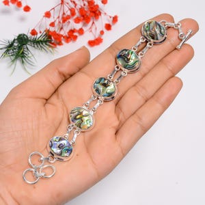 Abalone Shell Bracelet: 925 Sterling Silver Adjustable Chain