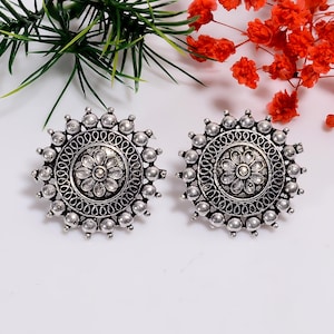 Oxidized Sterling Silver Stud Earrings: Gothic Bohemian Style