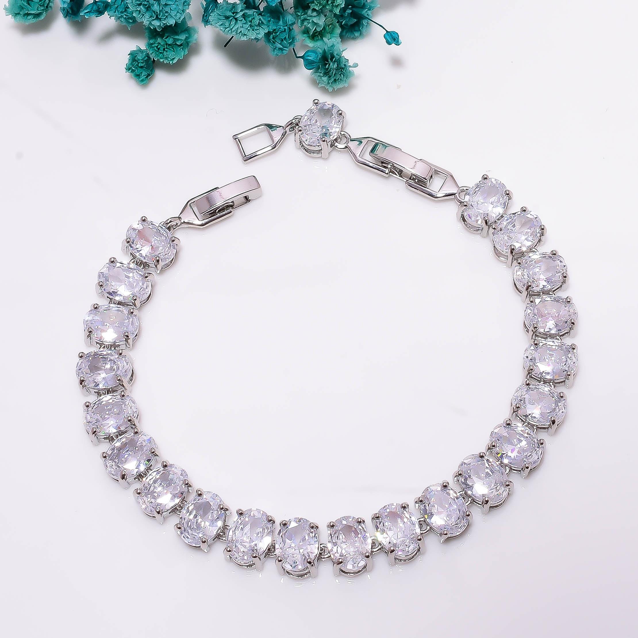 Oval CZ Tennis Bracelet | 925 Sterling Silver Diamond Look - Etsy