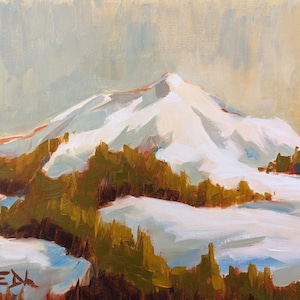 original oil painting + prints, &quot;slopeside&quot; | oil on paper, mountain painting, oil painting, original painting, mountain art