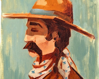 original oil painting + prints, "handlebar" | oil on paper, cowboy painting, western painting, original painting, art print, wall art