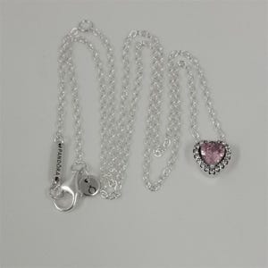 pandora sparkling pink heart halo pendant collier necklace -45cm