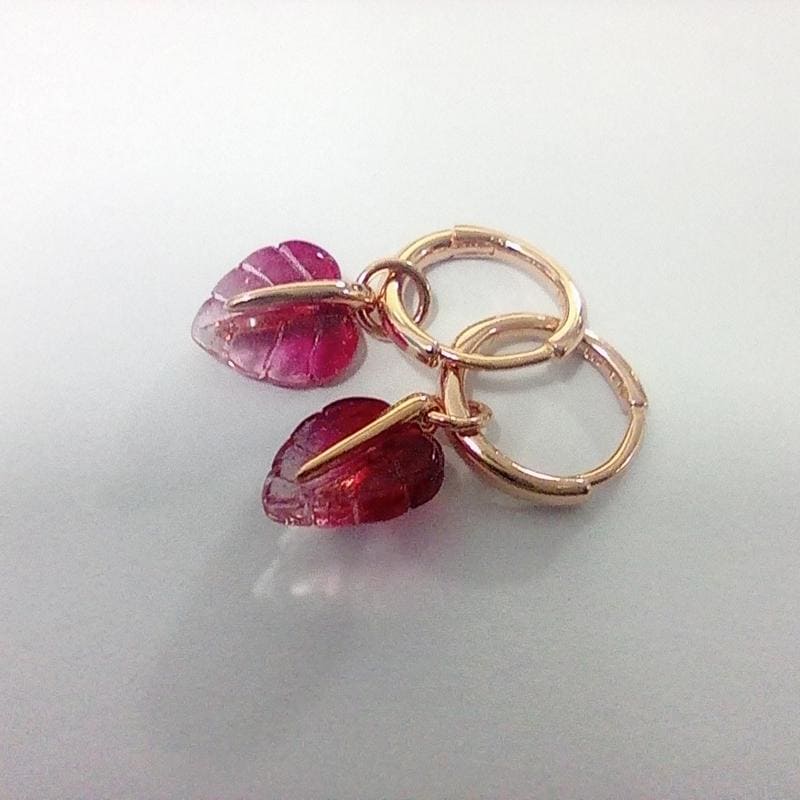 Pandora Rose Pink Murano Glass Leaf Hoop Earrings
