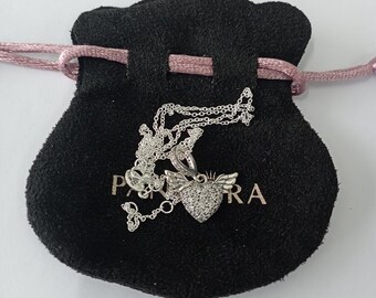 Pandora Silver Necklace Heart and Angel Wings