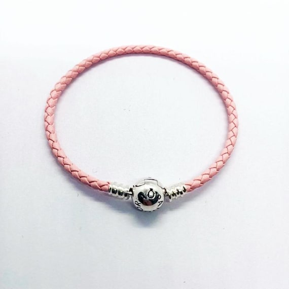 Pandora Pink Silver Leather Charm Bracelet 17.5 Cm,20.5cm + Pouch
