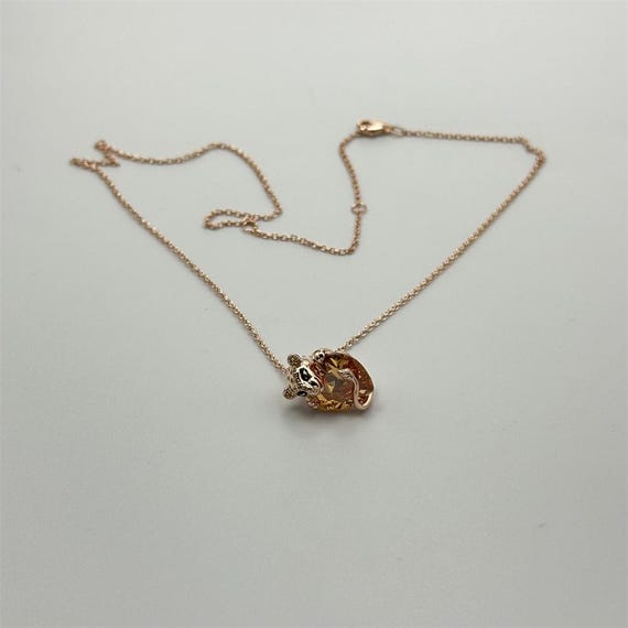 Sparkling Lioness Heart Pandora Pendant Necklace Rose Gold Plated