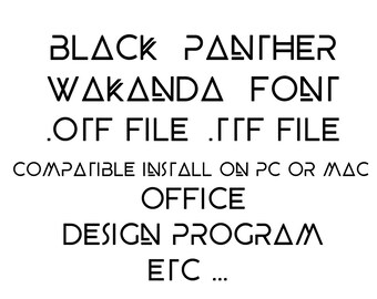 Black Panther Wakanda Forever font install .ttf file .otf file installable on PC , Mac Letters Alphabet decor party birthday Office Cricut