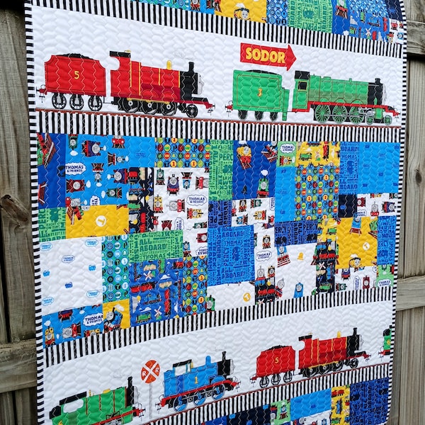 Thomas the Train Fabric, Patchwork Quilt, Thomas and Friends Fabric