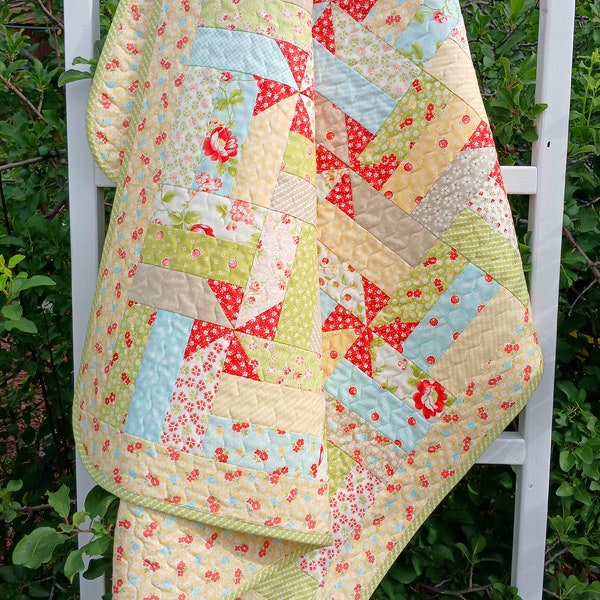 Pinwheel Spring Twist Patchwork Quilt / Blanket