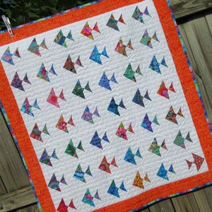 Handmade Fish Quilt: Colorful Aquatic Theme, 41x47
