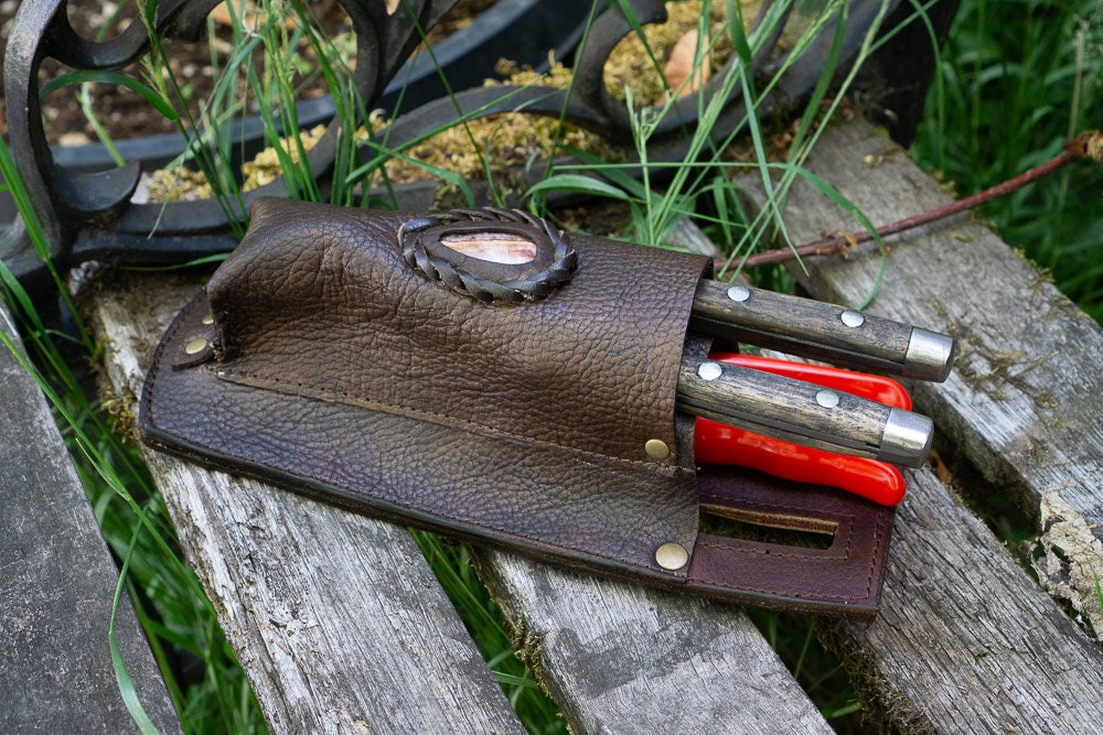 Brown Leather Pruner Holster w/Jasper Gardening Holster Etsy