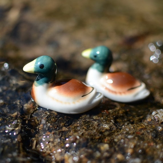 Miniature Mandarin Duck Art Glass Blown Wild Animal Figurine Decorative Handmade