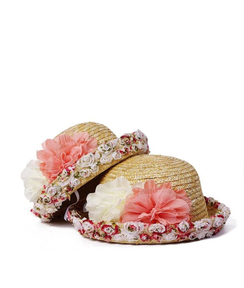 Parent-child Lace Mesh Dots Bow Flowers Straw hats 2019 New Spring Women/'s sun hat Solid Sunmmer Beach female Sun hat
