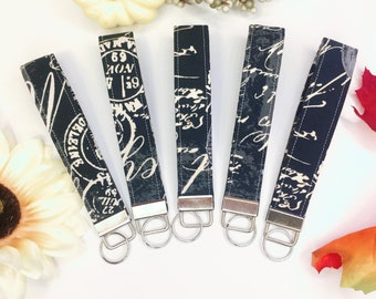 Key Fob Wristlets Key Lanyard Black Vintage Tea Time