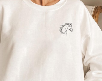 Horse Sweatshirt, Animal Lover Jumper, Horse Print Crewneck, Simple Horse Pullover, Horse Lover Top, Horse Lover Friend Graphic Sweater