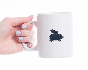 Taza de café con diseño de cerdo volador, taza personalizada con diseño de cerdo volador, adorable taza de café con diseño de cerdo volador, regalo de cerdo para él, regalo para ella, regalo de cerdo para compañero de trabajo