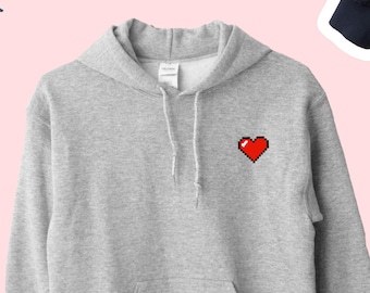Heart Hoodie, Cute Heart Pixel Hoodie, Heart Icon Hooded Sweater, Heart Sweatshirt, Heart Design Lovers Friend Gift UNISEX ADULTS Hoodie