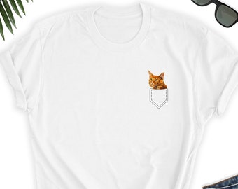 Cat Shirt, Cats Lover Gift, Cute Fun Cat Pocket Shirt, Cute Cat Tee, Kitten Top, Kitten Shirt - Short-Sleeve Unisex T-Shirt