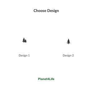 May include: Two design options for a tree logo. Design 1 features two trees side by side. Design 2 features a single tree.
