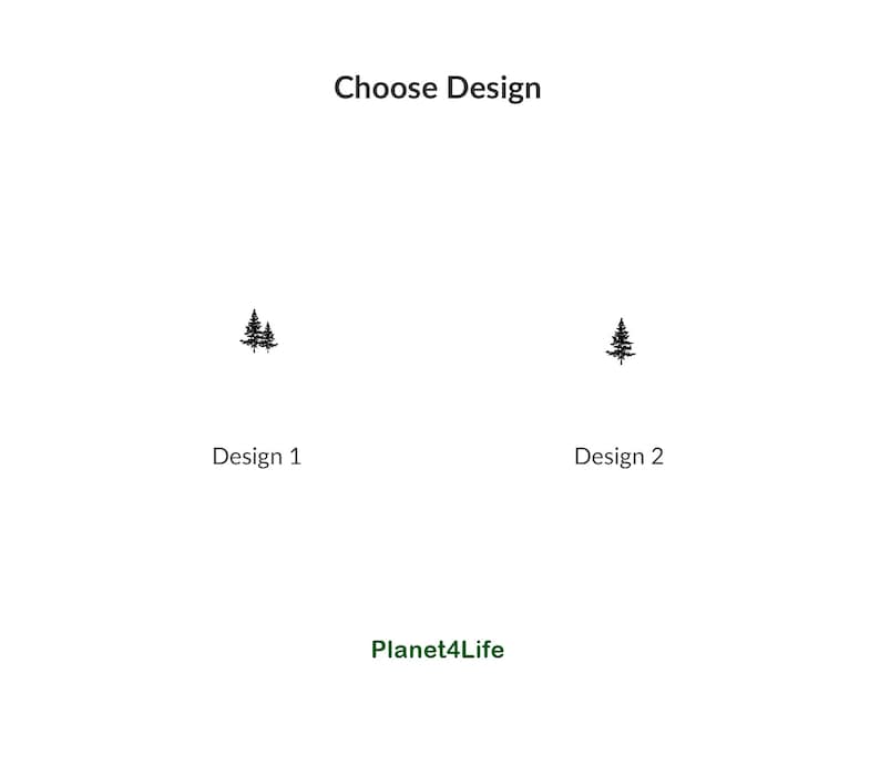 May include: Two design options for a tree logo. Design 1 features two trees side by side. Design 2 features a single tree.