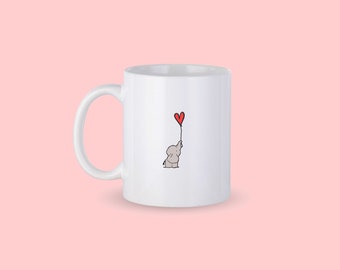 Elephant Cute Coffee Mug, Elephant Cute Personalized Mug, Elephant with Balloon Coffee Cup, Elephant Mug, Gift for Him, Gift for Her Mug