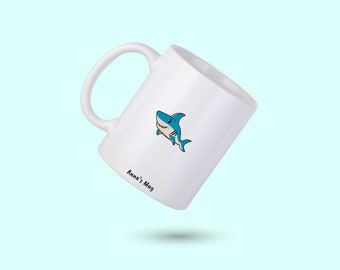 Shark Coffee Mug, Shark Personalized Mug, Cute Shark Coffee Cup, Ocean Shark Lover Mug, Gift for Him, Gift for Her, Ocean Lover Gift