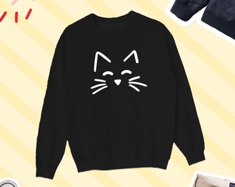 Cat Whiskers Face Heavy Blend Crewneck Sweatshirt / Cat Lover Whiskers Sweater / Cat Face Sweatshirt / Pet Lover Crew Sweater / Cat Mama Dad